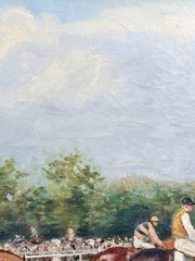 Antique French Horse Race Painting Louis Brown