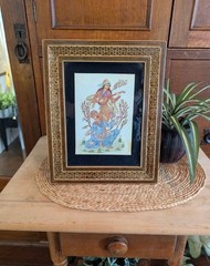 Original Persian Painting on Bone in Khatam Inlaid Wood Tabletop Frame