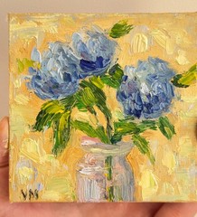 Hydrangea Painting Floral Original Art Impasto Oil Canvas Flower Still Life