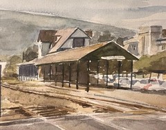 Original Pennsylvannia Train Station American Landscape Painting Charles Wagner
