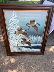 Barbara Filbin Original Oil Painting Canada Geese Wildlife Winter Framed Large