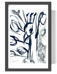 Guajardo Art: Peacock Royalty 9X6 Paper Neo Expressionism Sumi-e