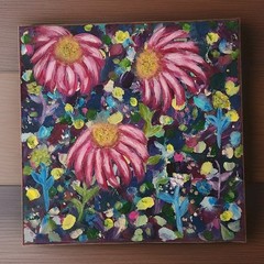 Original Abstract Expressionist Floral 8×8 Acrylic Painting Canvas By Samantha P