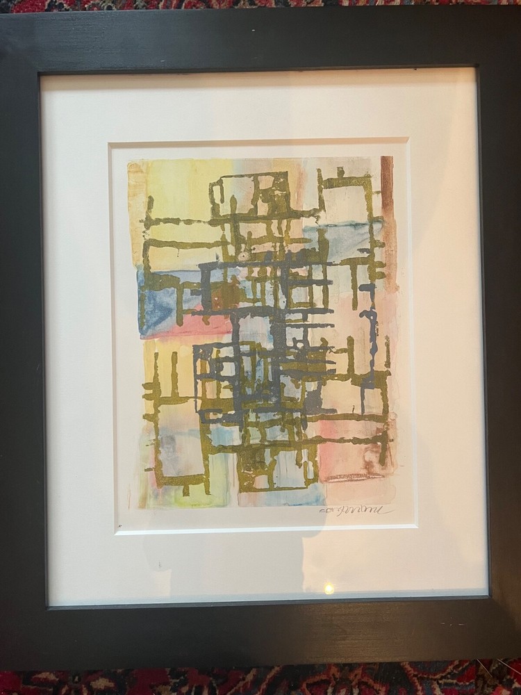 ABSTRACT WATERCOLOR SIGNED ILLEGIBLE ARTIST UNKNOWN FRAMED