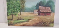 Rustic Barn Scene Oil Painting Art Farm Country Farmhouse Landscape Tree Hodgson