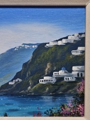 ​Ashton Howard Original Acrylic Canvas Painting Framed Santorini Greece COA READ