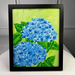 Hydrangea Blues 8×10 Framed Original Acrylic Floral Theme Wall Art Home Decor