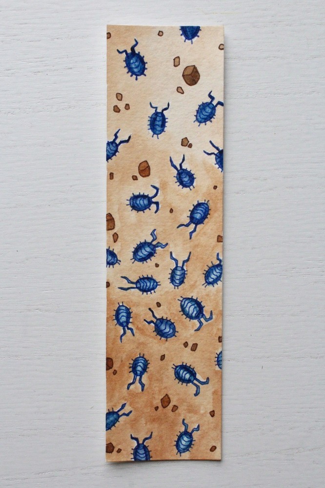 Original Art Bug Isopod Bookmark Watercolor Ink 2” x 7.25” by Emerson Meyer Art