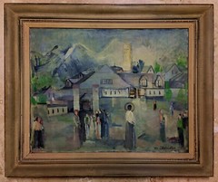 AMERICAN OIL Painting ~ MUSEUM EXHIBITED ~ 1944 Framed SYMBOLIST LANDSCAPE
