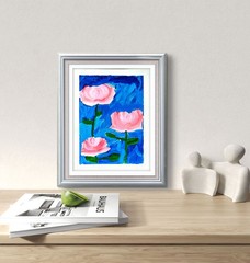Pink Water Lotus Contemporary Acrylic Expressionist Original 9×12 Painting