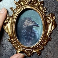 crow oil painting gold frame raven old bird portrait Victorian art antique Goth