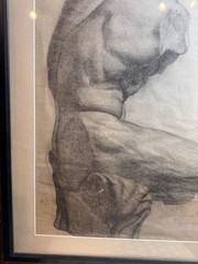 Baltimore School Original Charcoal Anatomical Torso Figure Study Framed Signed