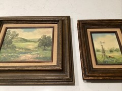 Pair Original Texas Bluebonnet ~ Windmill Paintings ~ Texas Hill Country Artist