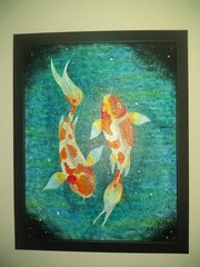 Koi Sisters Original Acrylic painting On Canvas, Framed Art 11 X 14 Paul McNeal