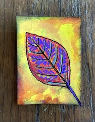 ACEO By Kenna Painting Original Leaf Art Card 2.5” X 3.5” Signed ÀTC