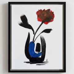 Original Bold Abstract Acrylic Painting, „Zen Flowers XI“ Signed on Paper 11×14