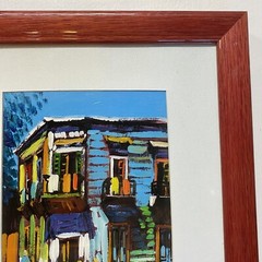 Framed Art Painting Print City Scene Houses Signed