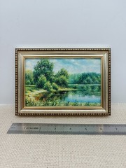 Original Oil Painting Forest Landscape with River 6×4 in Signed Framed