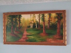 Vintage Original Oil Painting by Gauthier Signed Landscape Path Trees 30 X 15