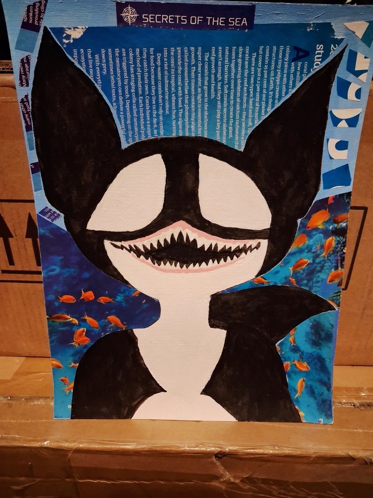 Vintage Creepy Painting Original Killer Whale Art Orca Mixed Media Oceanscape