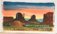 EDDIE TSOSIE NAVAJO ORIGINAL WATERCOLOR LANDSCAPE MINIATURE PAINTING 1995