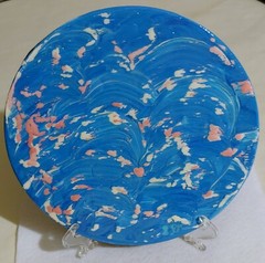 Modern ART-SIGNED- Hand Painted on 7 1/4in Dia Metal Disc W/Stand- One of a Kind