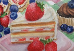 OOAK Watercolor painting, Desserts, Berries, Food, Cake, Traditional artwork