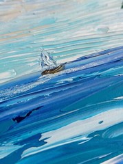 Sailboat Palm Trees Oil Seascape Original Painting Artwork Ocean Sunset 6 х 6 in