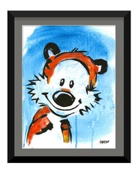 Original 9×12 Hobbes Inspired Tiger Painting Cartoon Pop Art Whimsical Acrylic