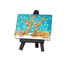 „Golden Reindeer I“ Original Table Art Painting w/Easel by Dawn M. Wayand