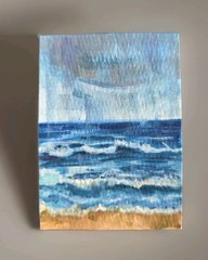 ACEO Original Painting, 2.5 × 3.5 in, Rainy Ocean