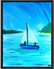 Sailboat Acrylic Water Blue Mixed Media Art Painting Canvas 9×12 Art Home Decor