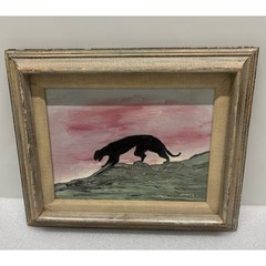 MCM Minimalist Panther Oil Painting on Canvas with Wood/ Linen Frame