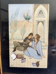 Vintage Original Persian artwork in 6.5”x8.5” Khatam inlayed mosaic frame SIGNED