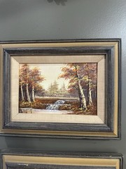 Vintage Signed Pair Of Autumn Oil Paintings on Canvas Framed and Signed