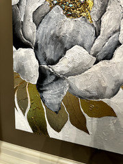 Cosmic peonies Large floral Original painting 24”x48” With gilding and Crystals