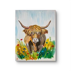 Highland Cow Floral Meadow 11×14 Farmhouse Decor Farm Animal Canvas original