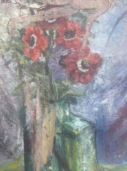 Antique Painting Burliuk Or Chagall Style Era Unsigned Surreal Nude Floral Large