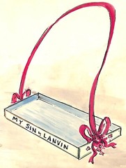 „Lanvin Paris My Sin Perfume Tray w/ Ribbon Handle c1950s Advertising Artwork“