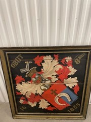 coat of arms planks of wood artist painted stunning 41″ x 39″ great antique
