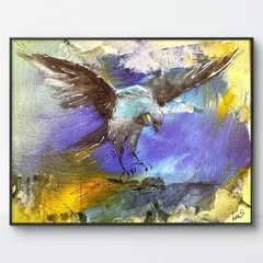 Original Art Abstract Expressionism 8X10 Hawk HUnting Vibrant Handmade Signed 38