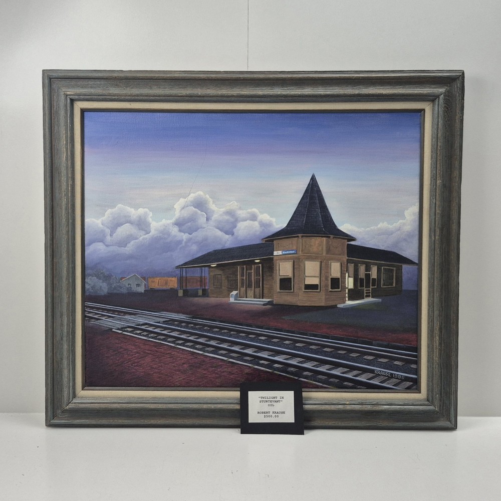 Vtg Krause Signed 1995 „TWILIGHT IN STURTEVANT“ Art Gallery Oil Painting Framed