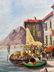 Oil Painting Mediterranean Coastal Landscape Lake Mountains Sailboats Market