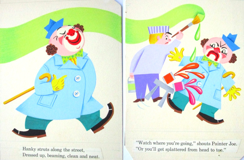 1967 CLOWN ORIGINAL CHILDREN’S BOOK PAINTING cel drawing art painter comic