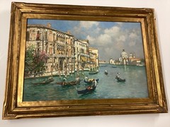 Luigi Lanza Oil/Canvas Gondolas On Grand Canal Venice Hand Carved Frame