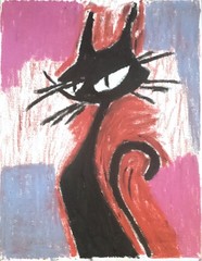 Contemporary 11×14 Canvas Abstract Pop Art Modern Pet Black Cat Retro Red Blue