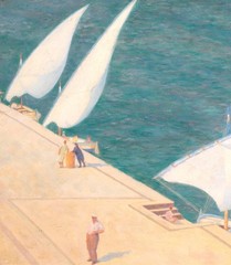 Large circa 1950 The Harbour Brindisi, Italy by Hubert Arthur Finney (1905-1991)
