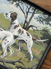 Vintage Paint By Number Painting Hunting Camp Pointer Setter Dogs Framed Pair