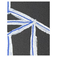 Geometric Line Abstraction 12×12 Silver, Black, & Blue Hand Painted Canvas