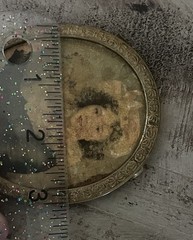 Vintage Antique Mini Lady Portrait Wall Hanging In Brass Gold Tone Metal Frame